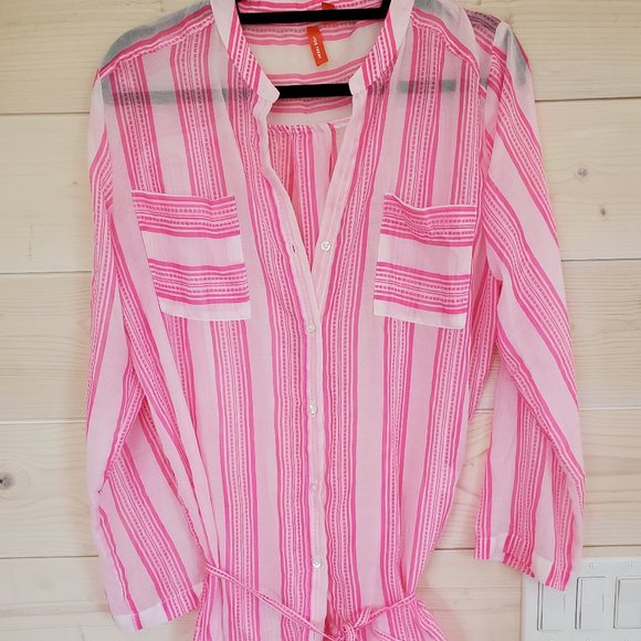 💥2/$30💥 Striped Print Shirt Dress Cover-Up - Picture 1 of 4